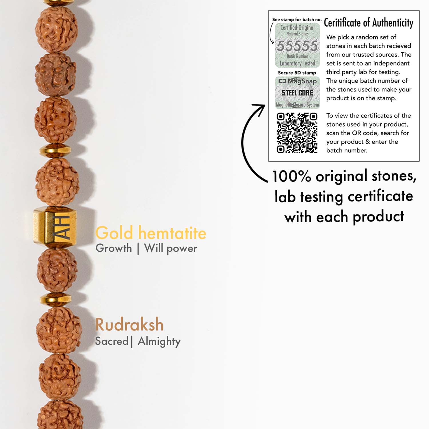 Non Personalised Spiritual Rudraksh Natural Stone Bracelet with Magsnap 2