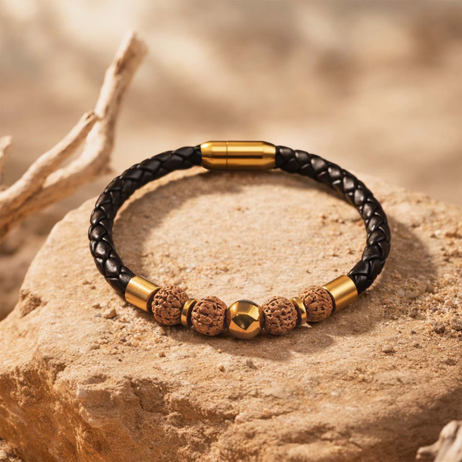 Spiritual Rudraksh Natural Stone NeoLeather Bracelet With MagSnap2