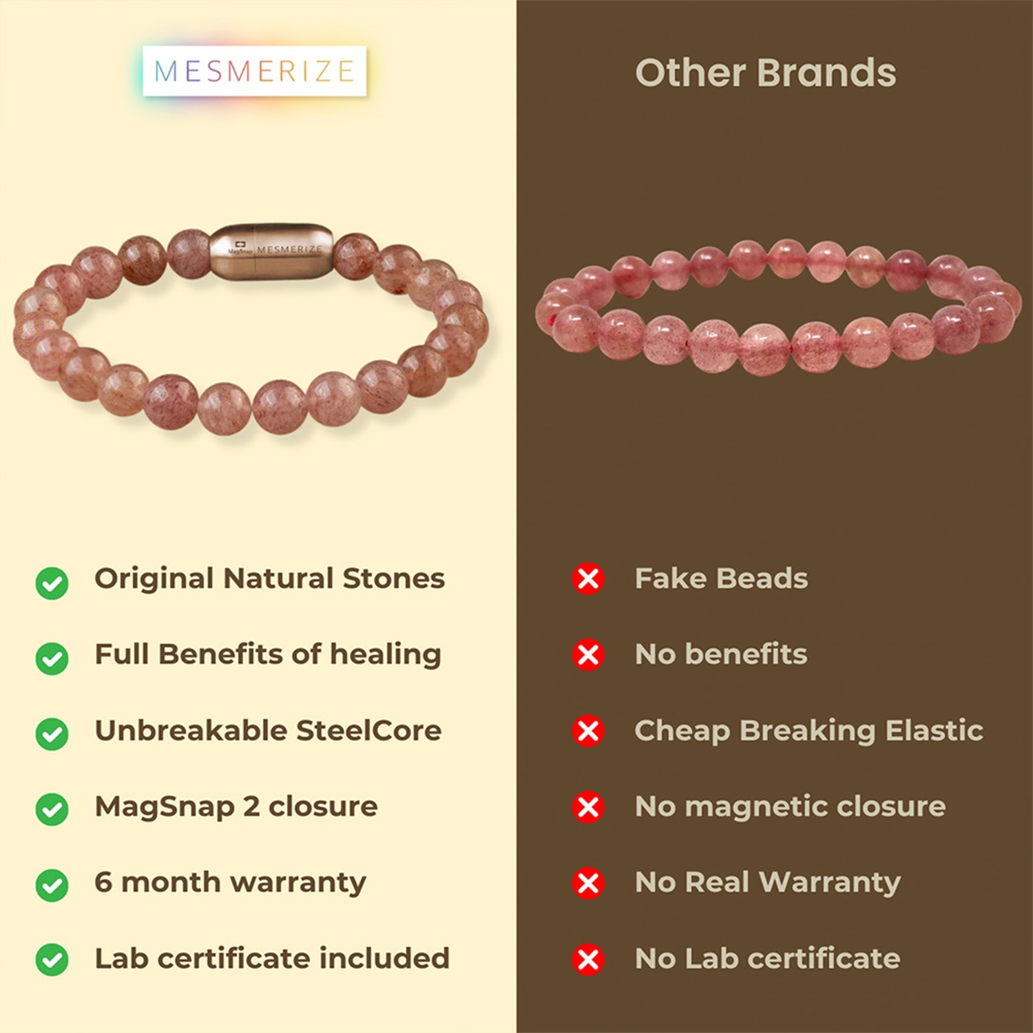 Soulful Strawberry Quartz Natural Stone Bracelet with MagSnap