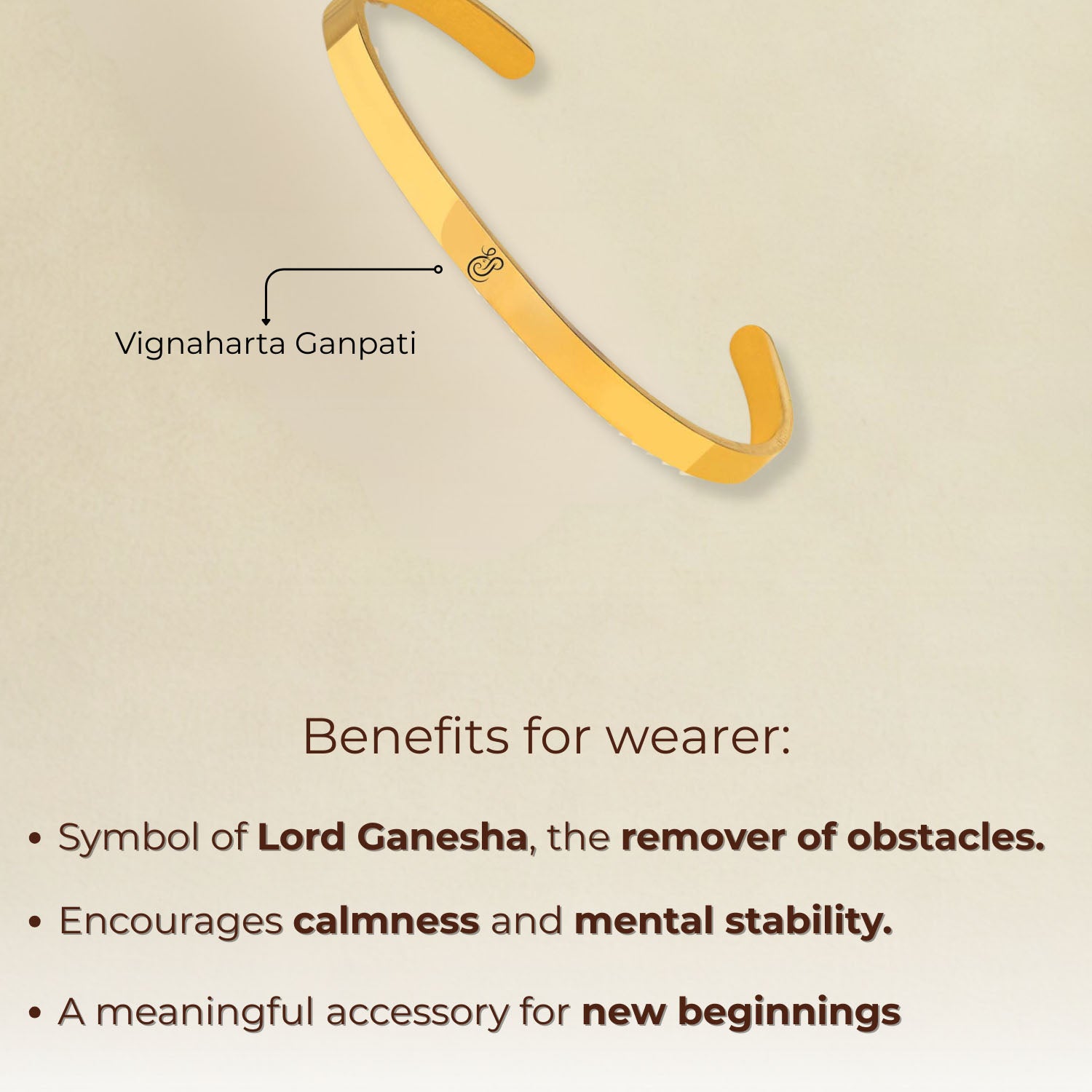 Vignaharta Ganpati Gloss Cuff Adjustable Bracelet Black