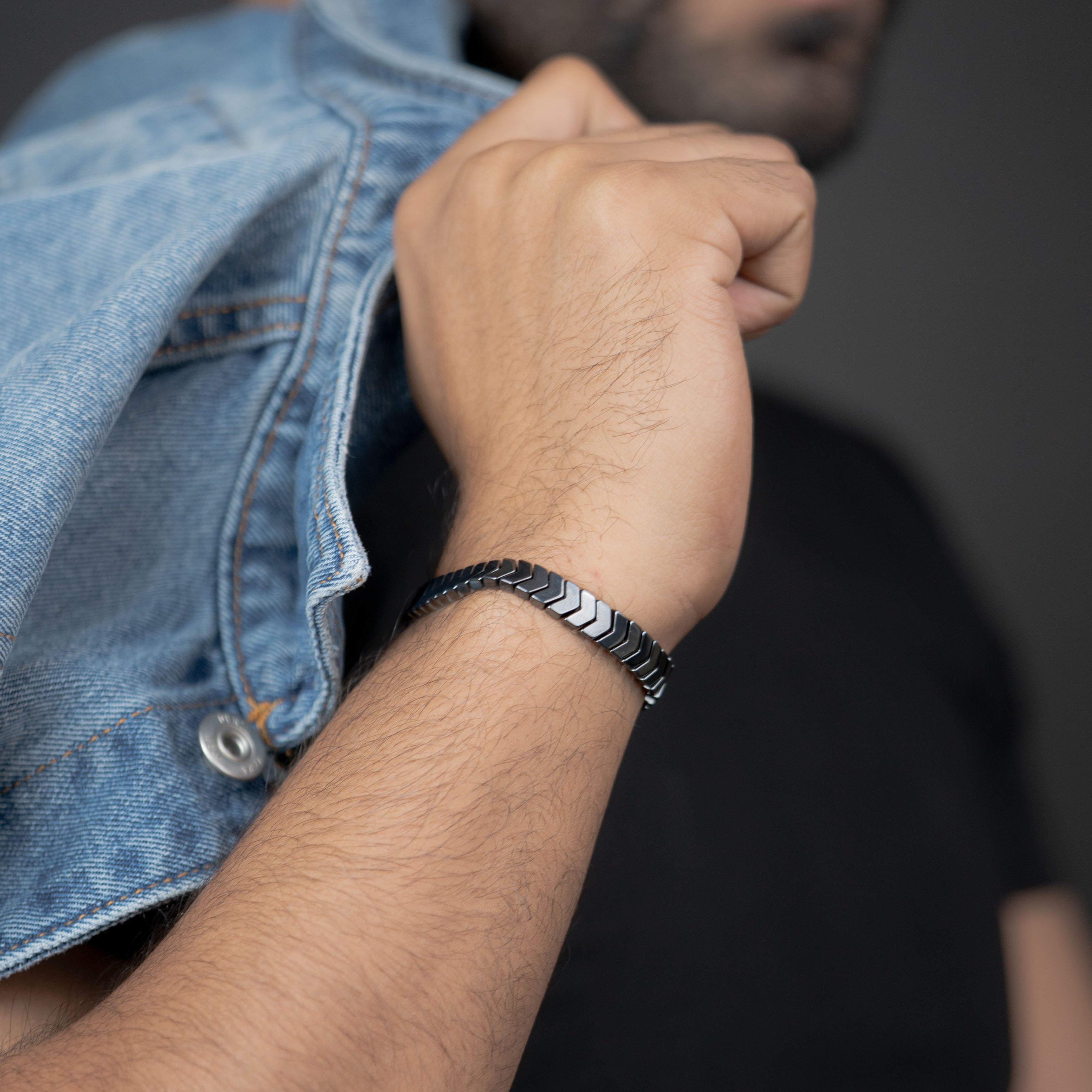 Viper Gloss Hematite Stack Natural Stone Bracelet