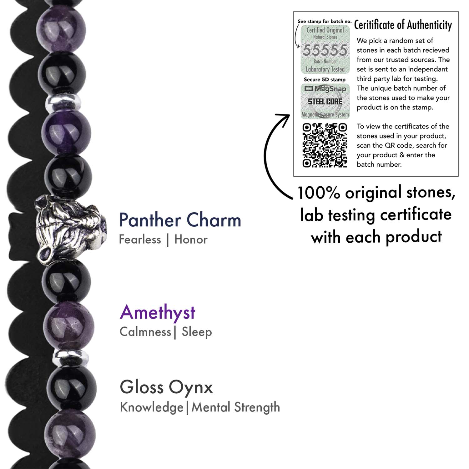 Natural Stone Jewellery Wellness Gloss Onyx and Amethyst Natural Stone Bracelet With Magsnap