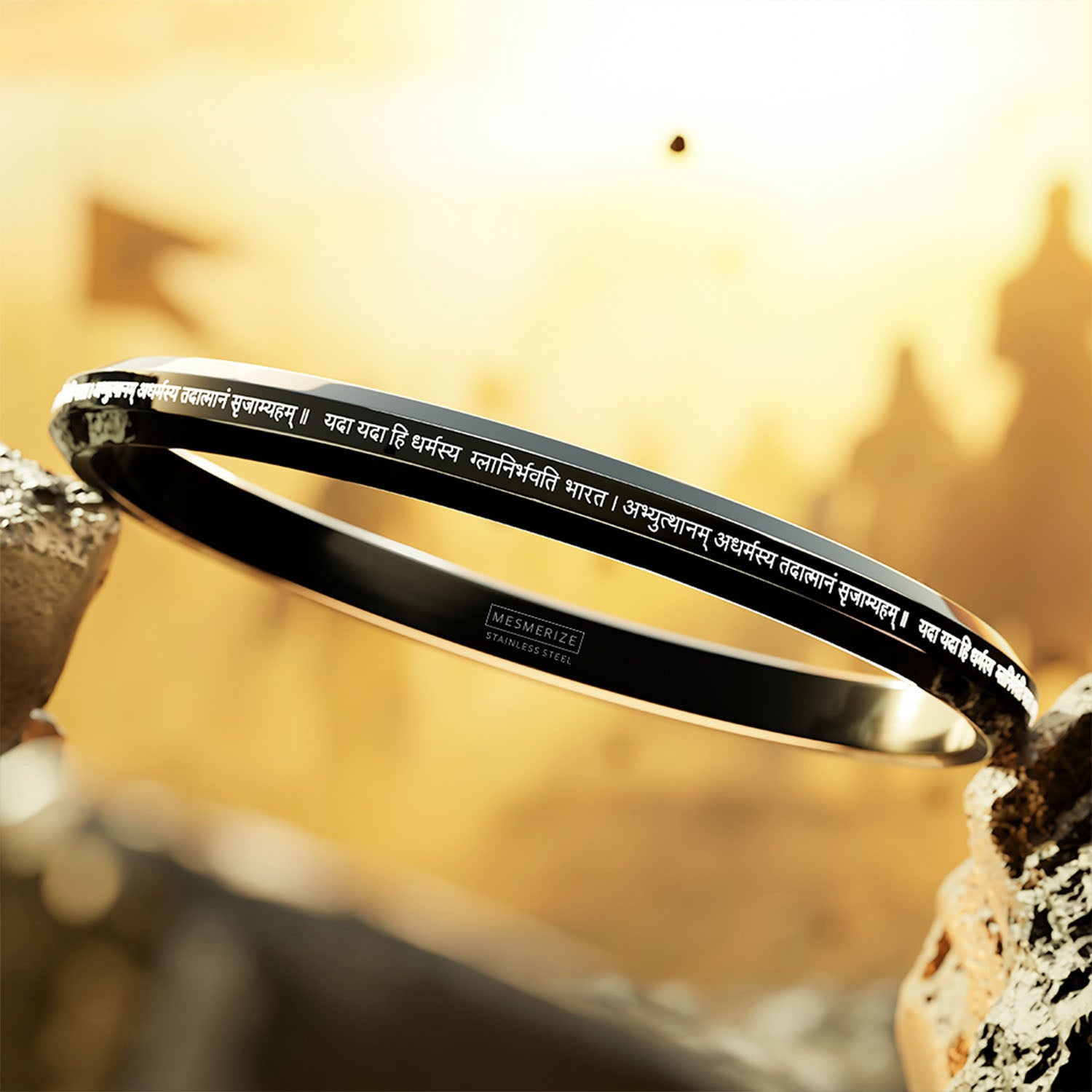 Yada Yada Hi Dharmasya Mahabharat MicroCarved Round Kada Black