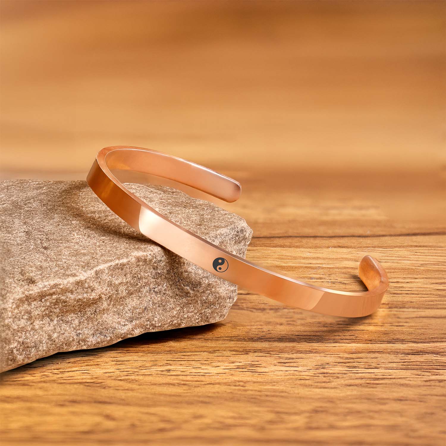 Yin Yang Gloss Cuff Adjustable Bracelet Rose Gold