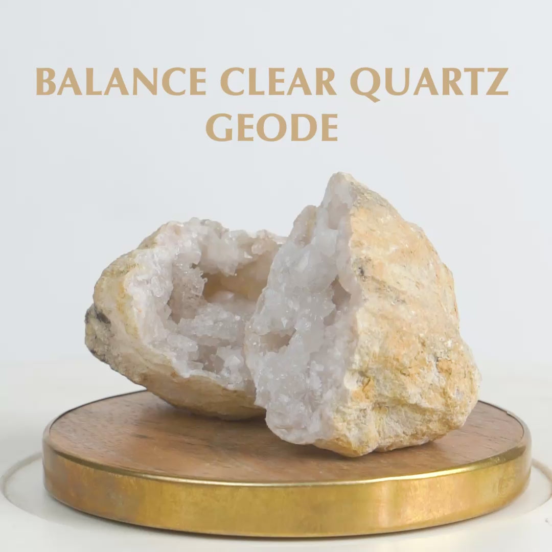 Balance Clear Crystal Geode Raw Stone With Mango Wood Coaster