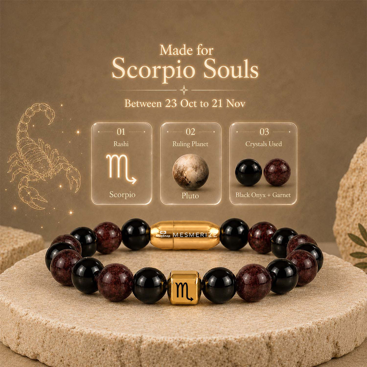 Scorpio (Vrishchik) Zodiac Stone Bracelet with MagSnap 2