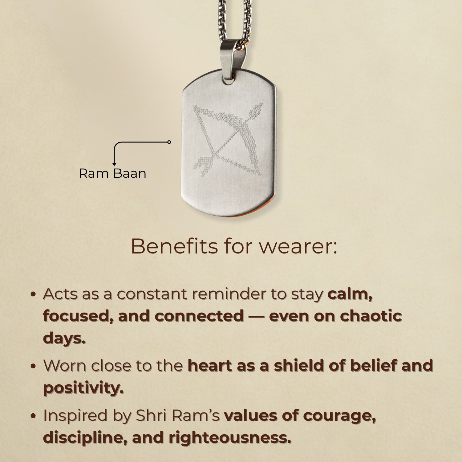 Ram Baan MicroCarved Tag Necklace Silver