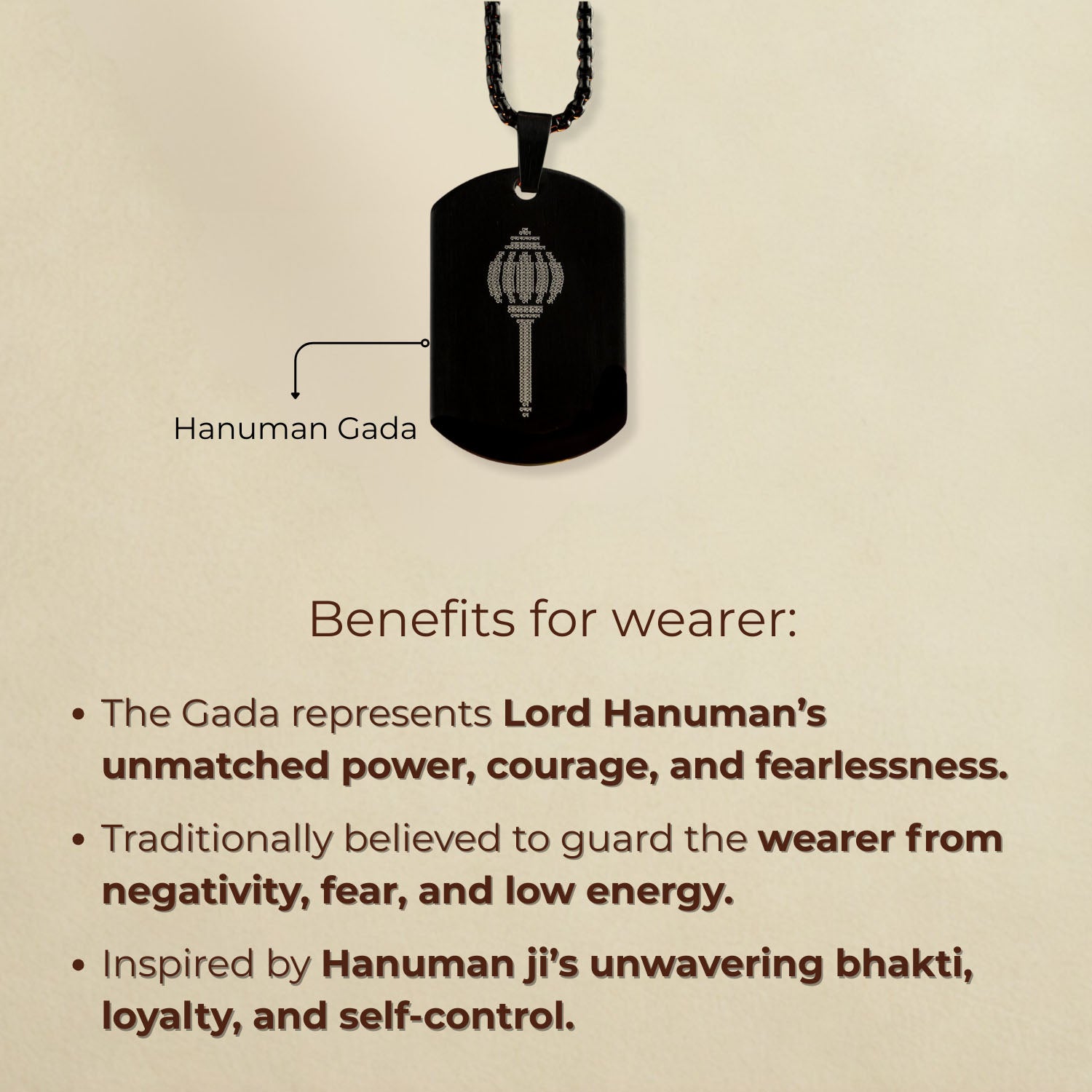 Hanuman Gada MicroCarved Tag Necklace