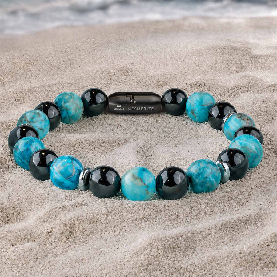 Harmonic African Turquoise & Black Obsidian Natural Stone Bracelet