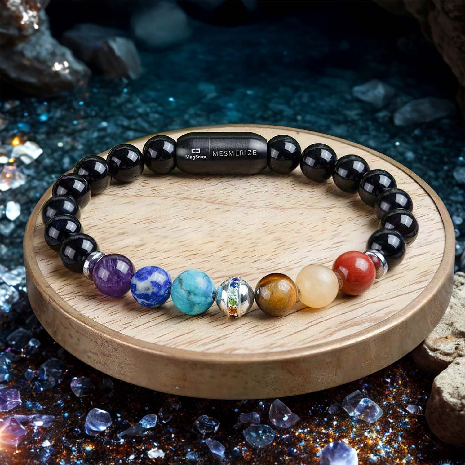 925 Sterling Silver Balance 7 chakra Natural Stone Bracelet With MagSnap2