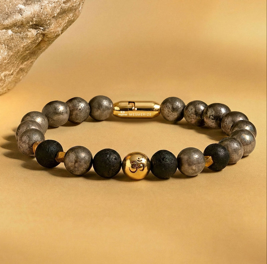 Pure 925 Silver Spiritual Om Pyrite Bracelet with MagSnap 4