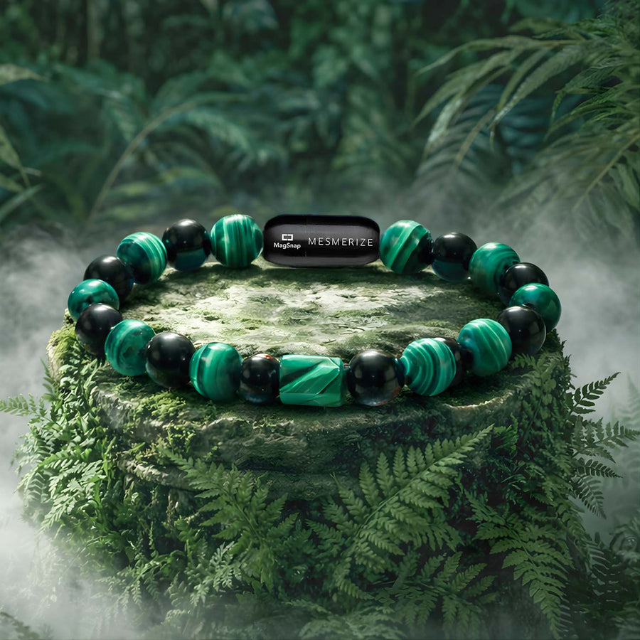 Aegon Obsidian & Malachite Natural Stone Bracelet With MagSnap