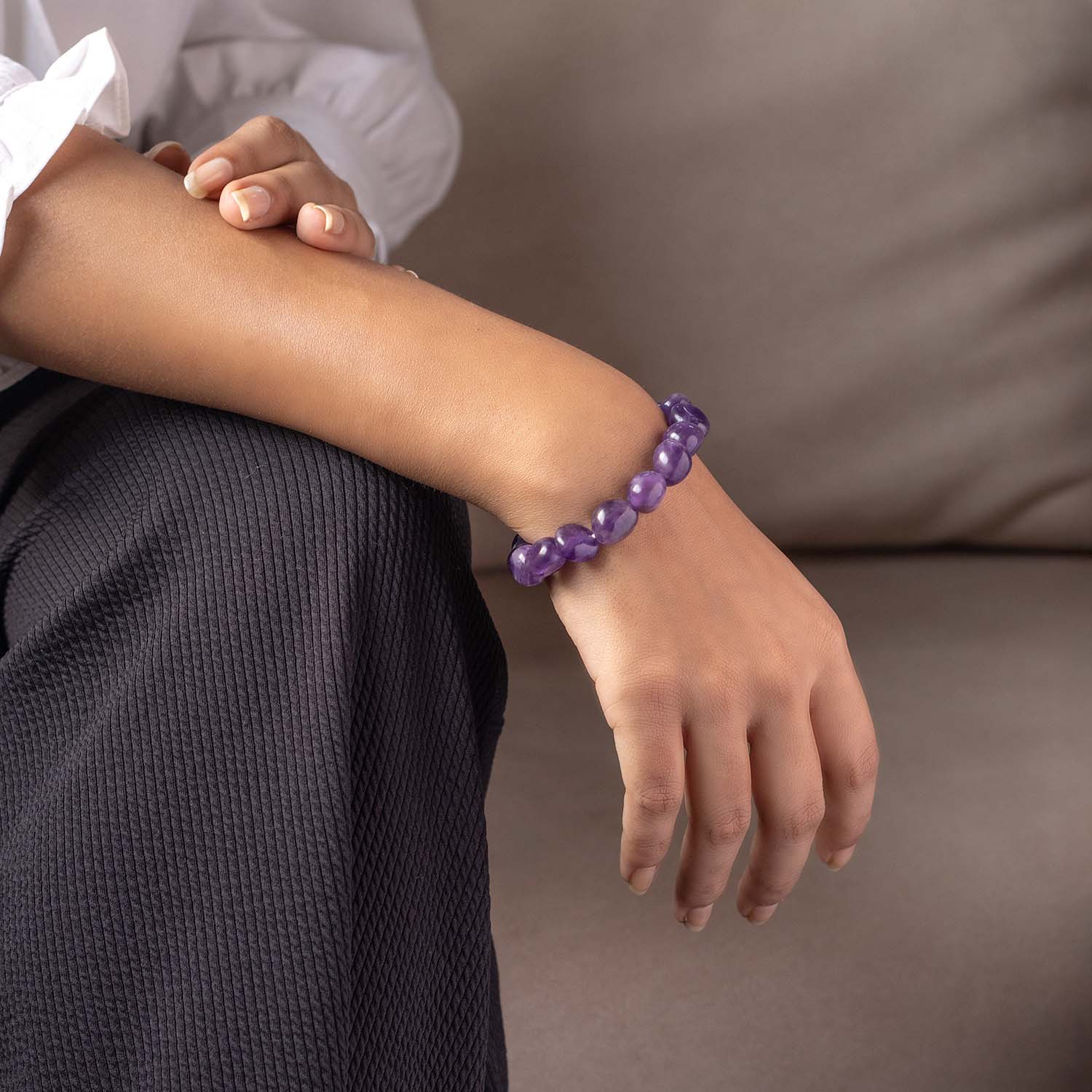 Amethyst Tumble Natural Stone Elastic Bracelet