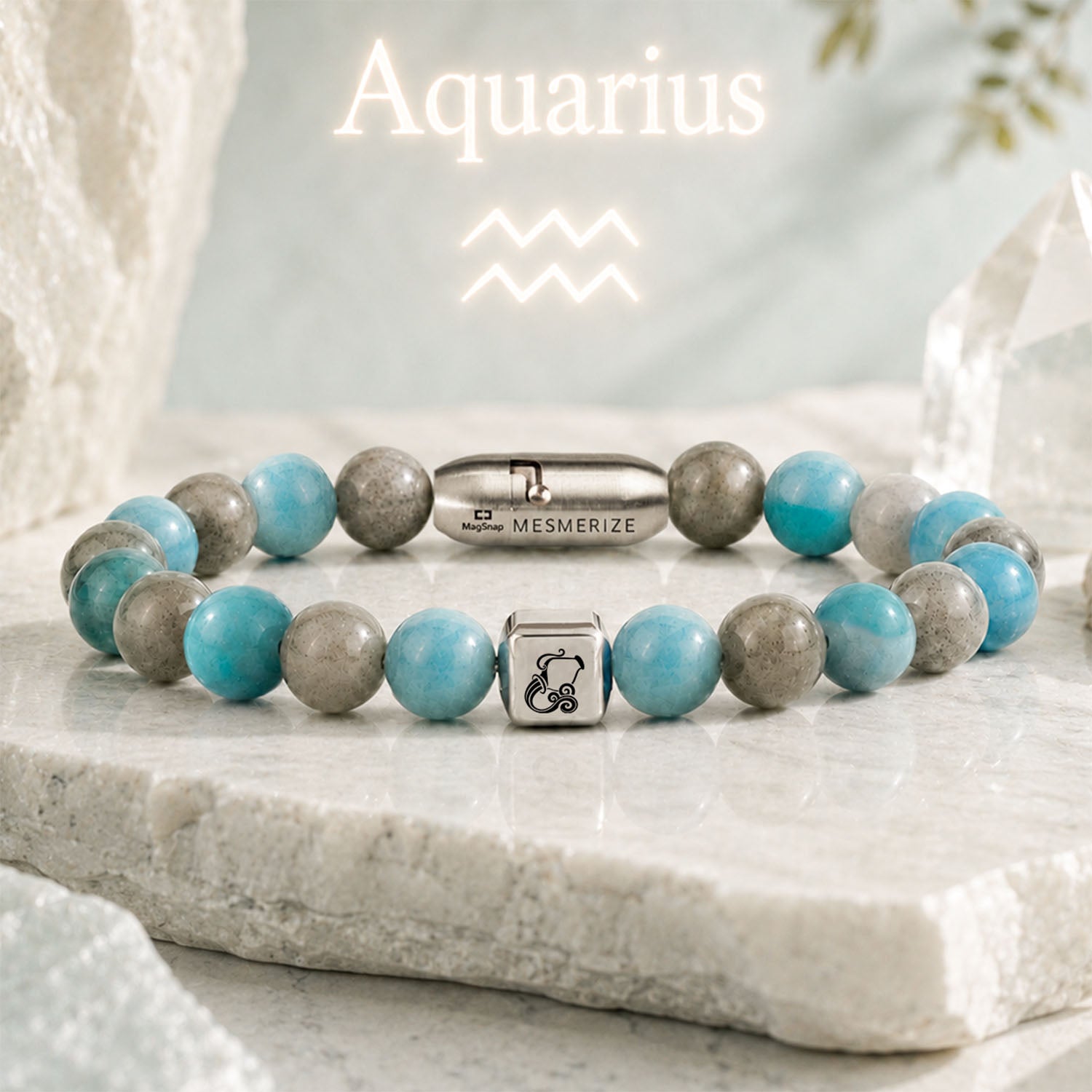 Aquarius (Kumbh) Zodiac Stone Bracelet with MagSnap 4