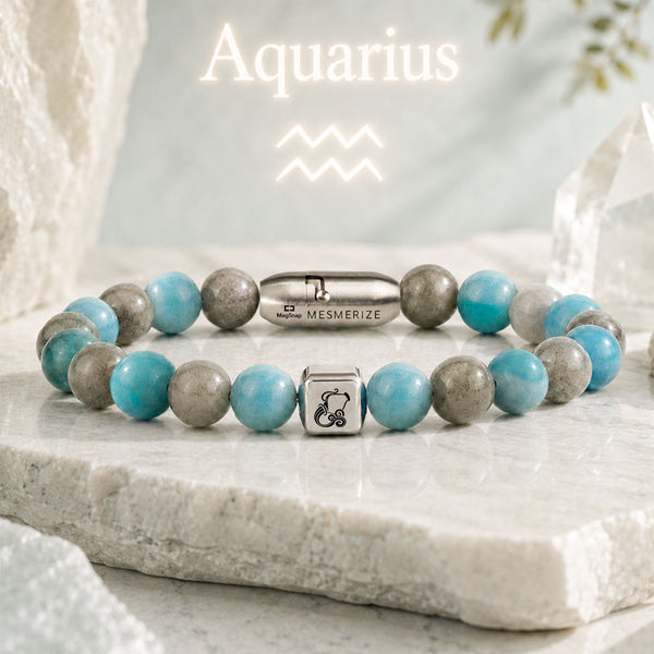 Aquarius (Kumbh) Zodiac Stone Bracelet with MagSnap 4