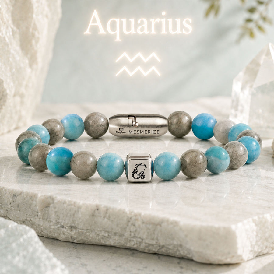 Aquarius (Kumbh) Zodiac Stone Bracelet with MagSnap 4