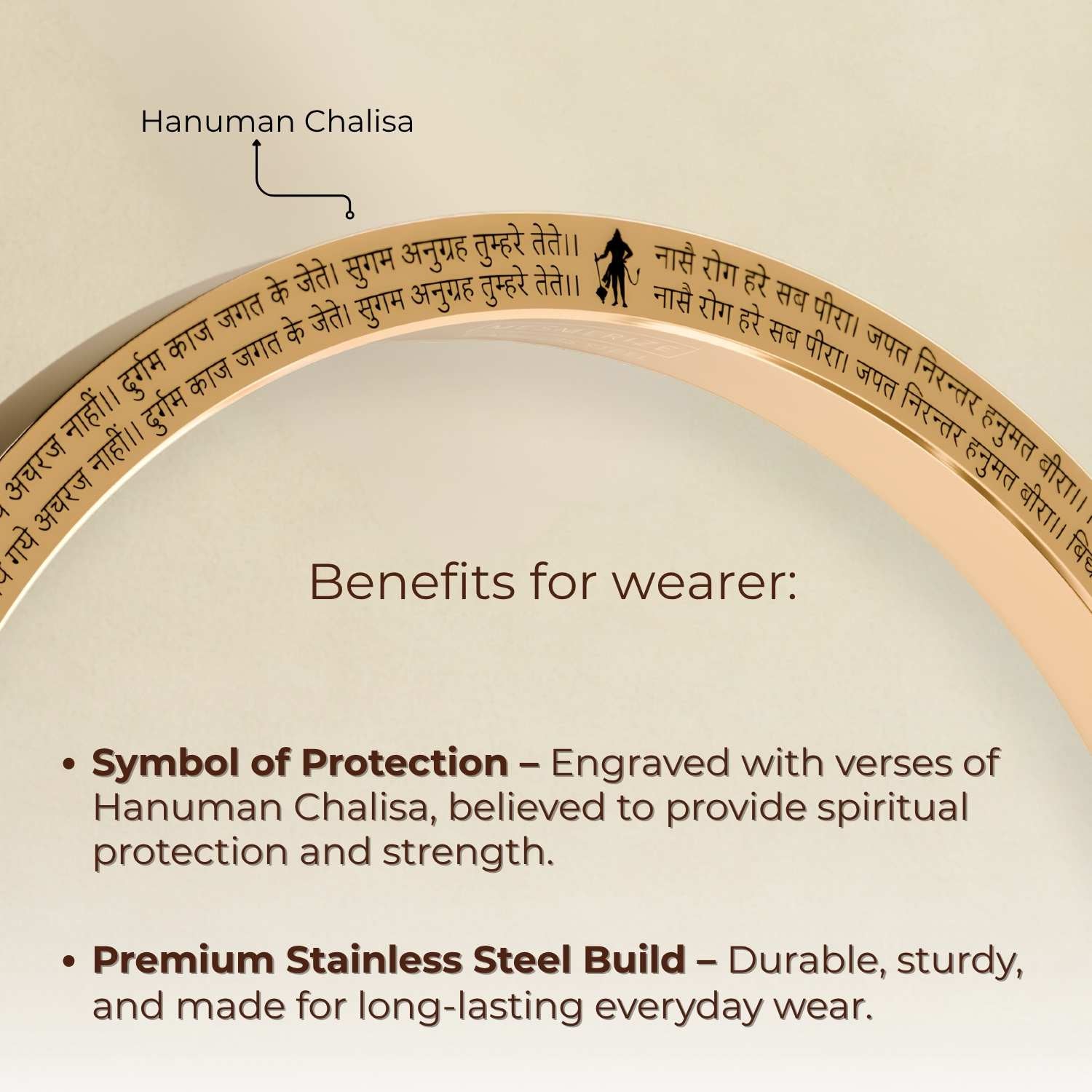 9 Verse Hanuman Chalisa MicroCarved Classic Round Kada Silver 