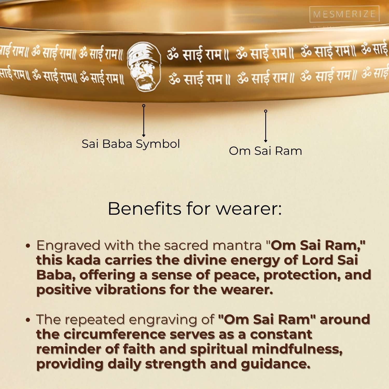 Om Sai Ram MicroCarved Round Curved Kada Black