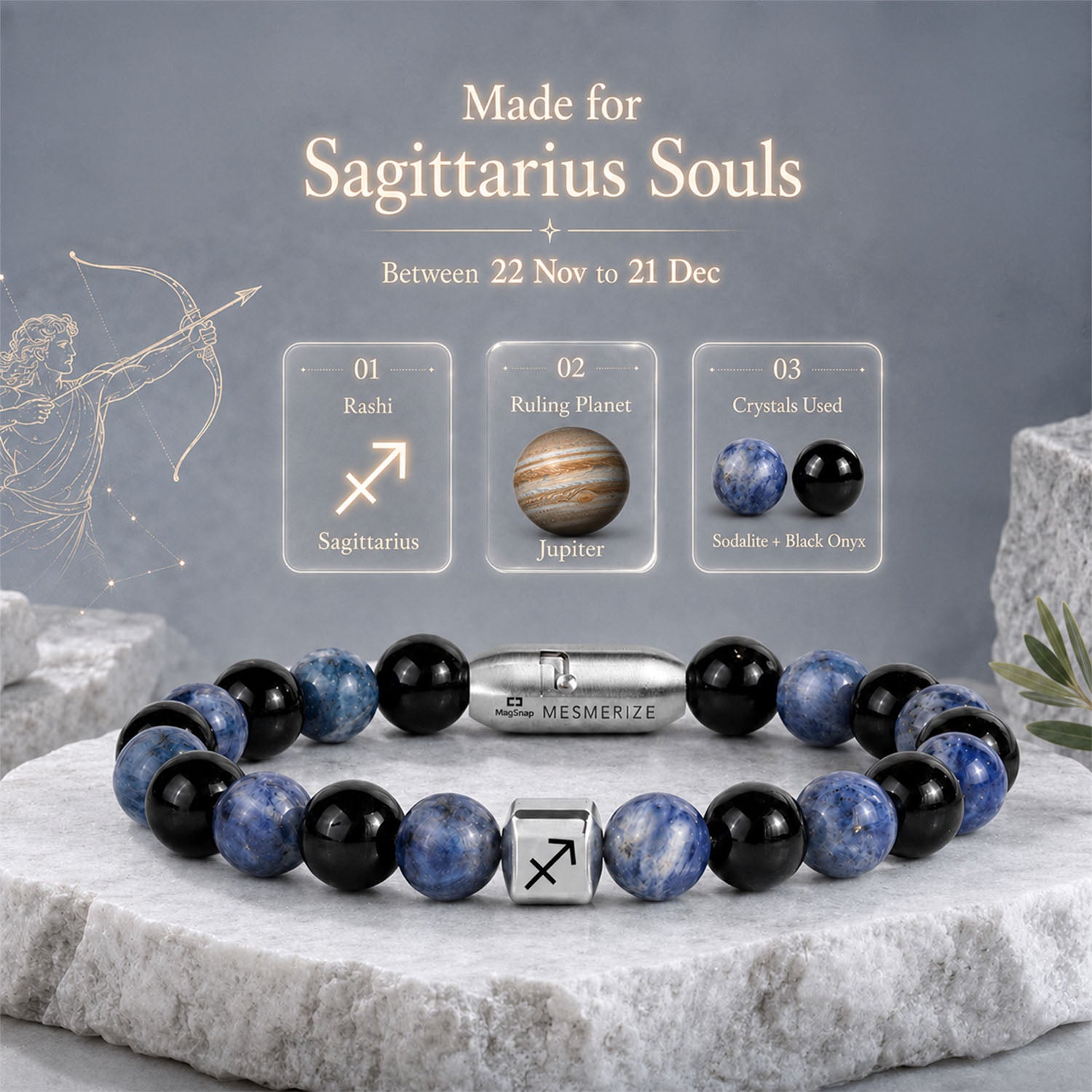 Sagittarius (Dhanu) Zodiac Stone Bracelet with MagSnap 4
