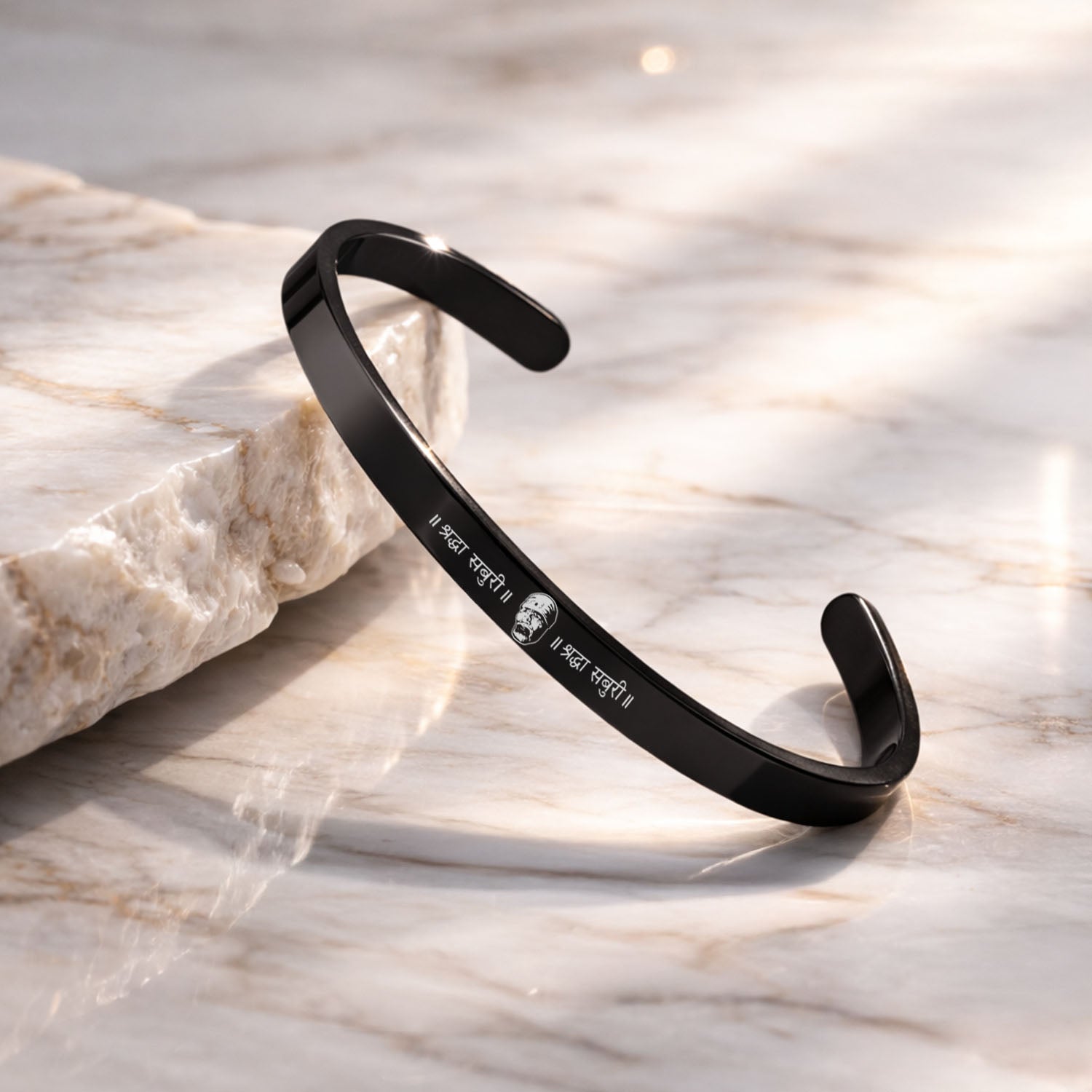 Sai Baba Gloss Cuff Adjustable Bracelet Black