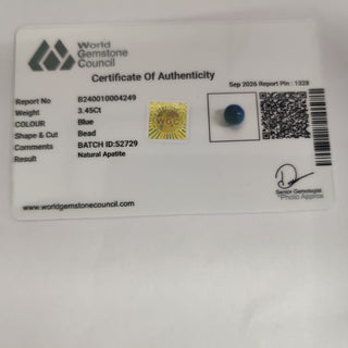 Blue Apatite lab certificate 16