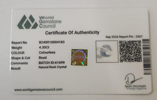 Clear Quartz lab certificate 15