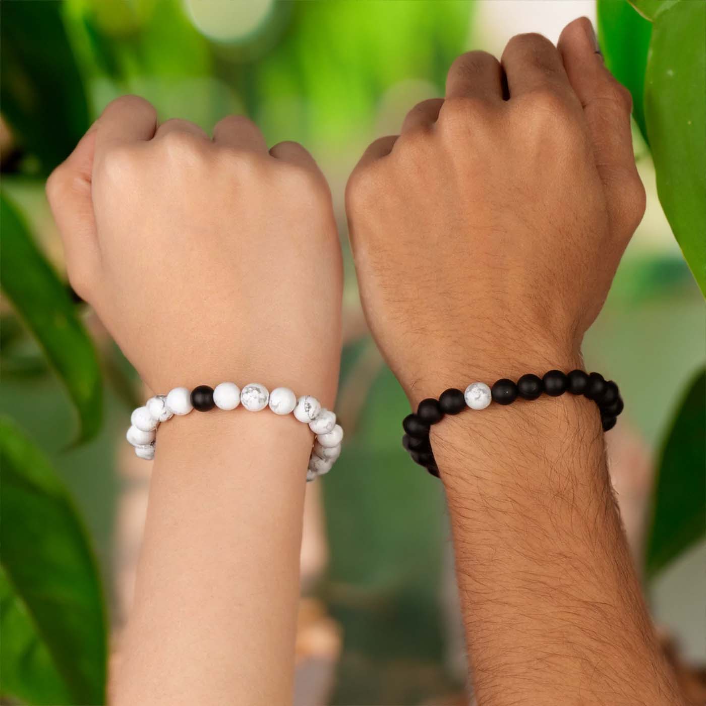 Natural Stone Jewellery Couple Howlite and Black Onyx Bracelet