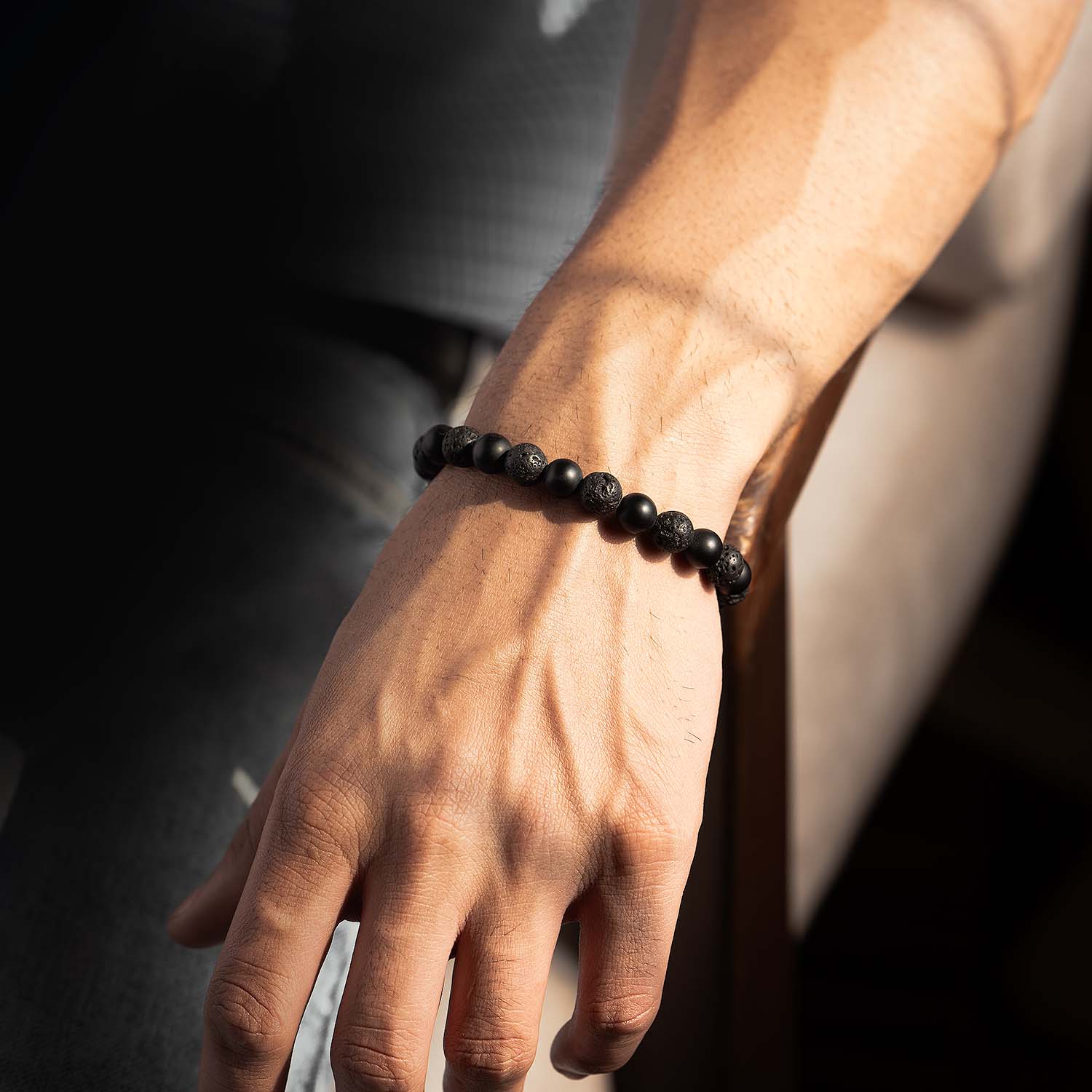 Natural Stone Jewellery Stealth Matte Black Onyx and Lava Natural Stone Bracelet with Magsnap