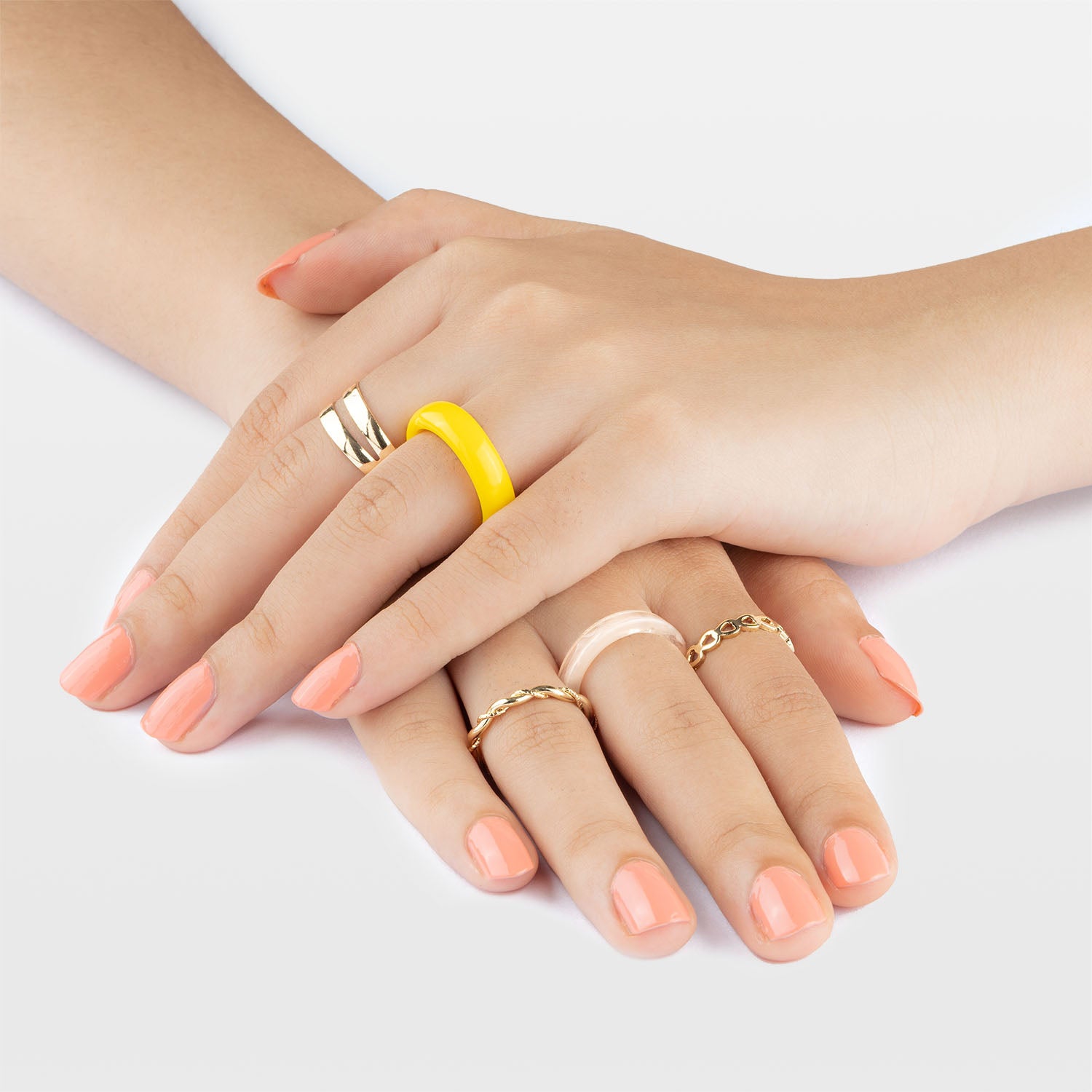 W Premium Jewellery Enough Yellow Stackable Rings Set (Pack of 5)