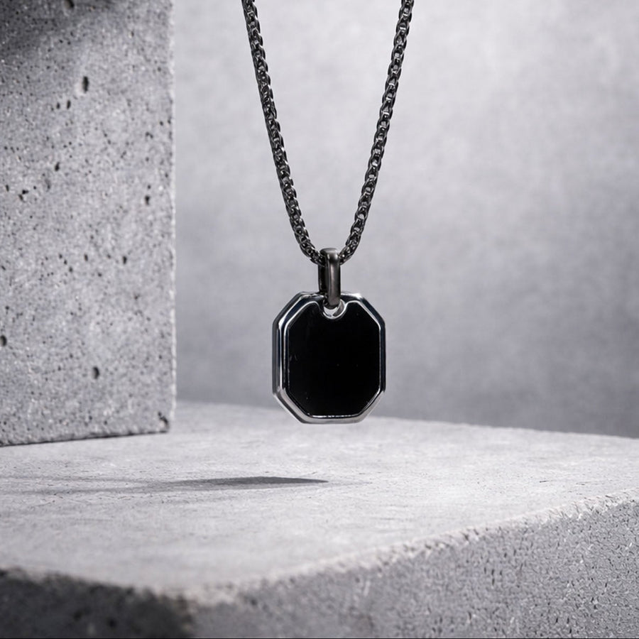 Focus Black Agate Natural Stone Square Necklace