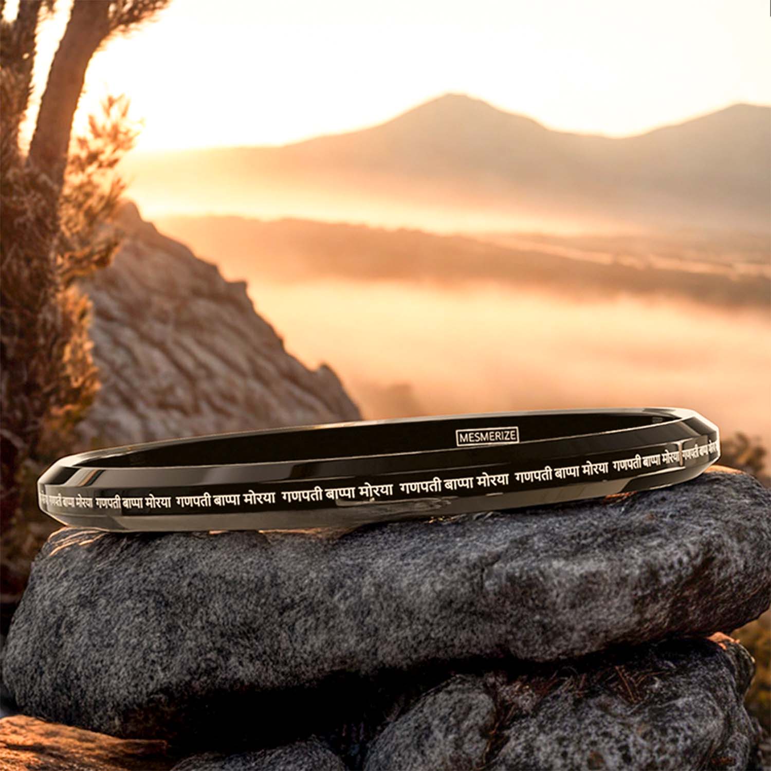 Ganpati Bappa Morya MicroCarved Round Kada Black