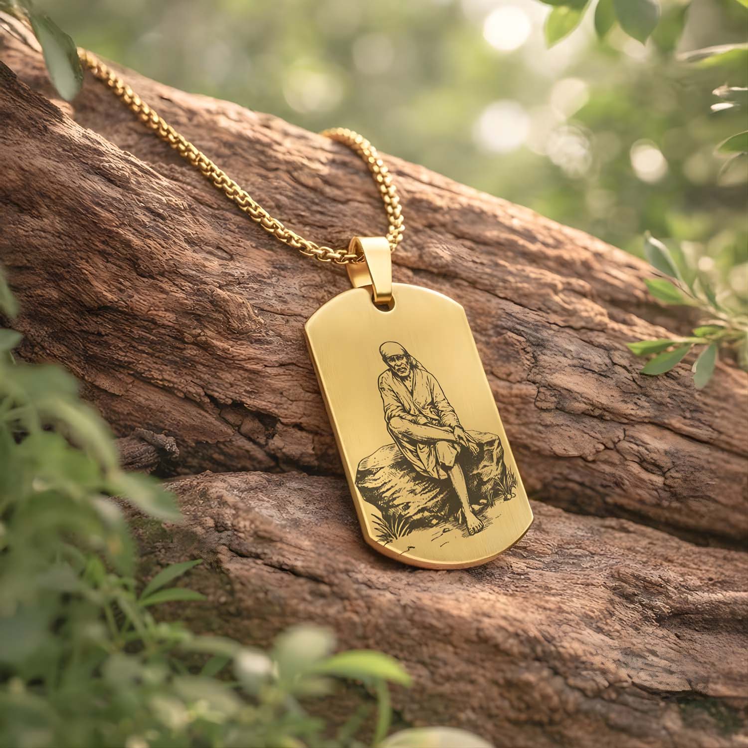 Divine Sai Baba Godform Tag Necklace Gold