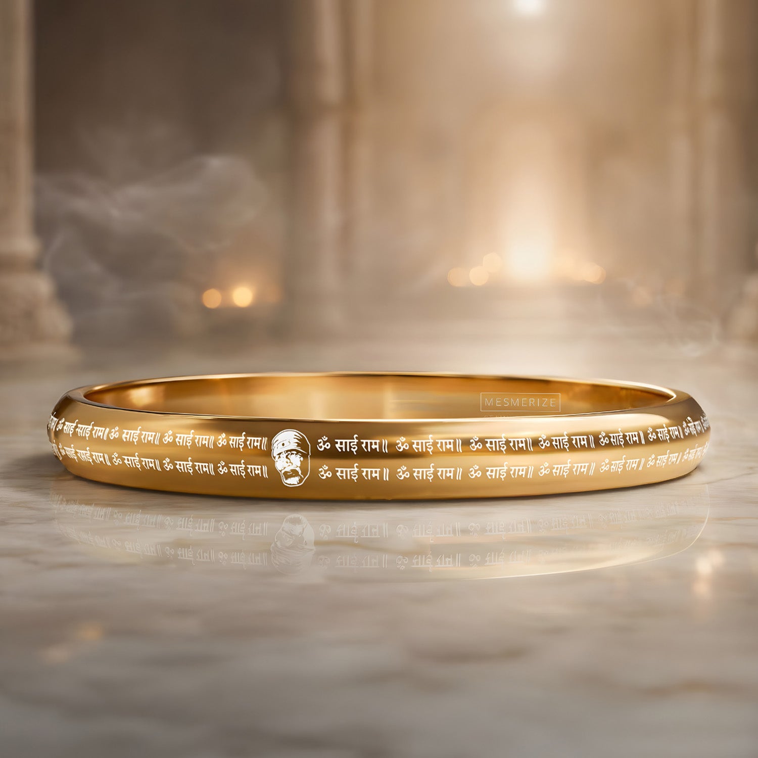 Om Sai Ram MicroCarved Round Curved Kada Gold