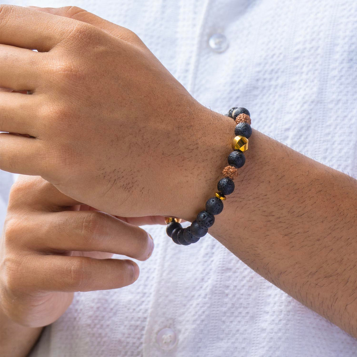 Grounded Rudraksh & Saffordite Natural Stone Bracelet With MagSnap 2