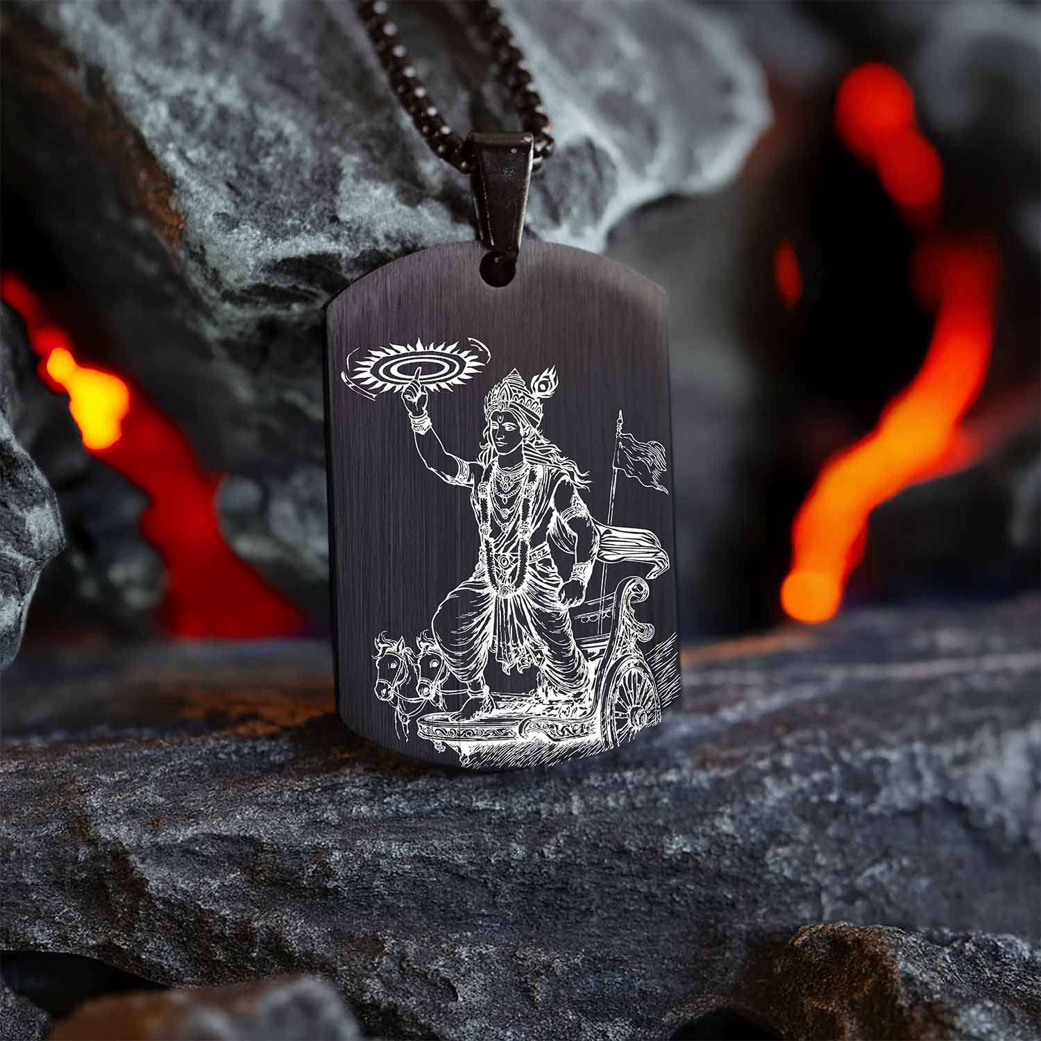 Guiding Krishna Godform Black Tag Necklace