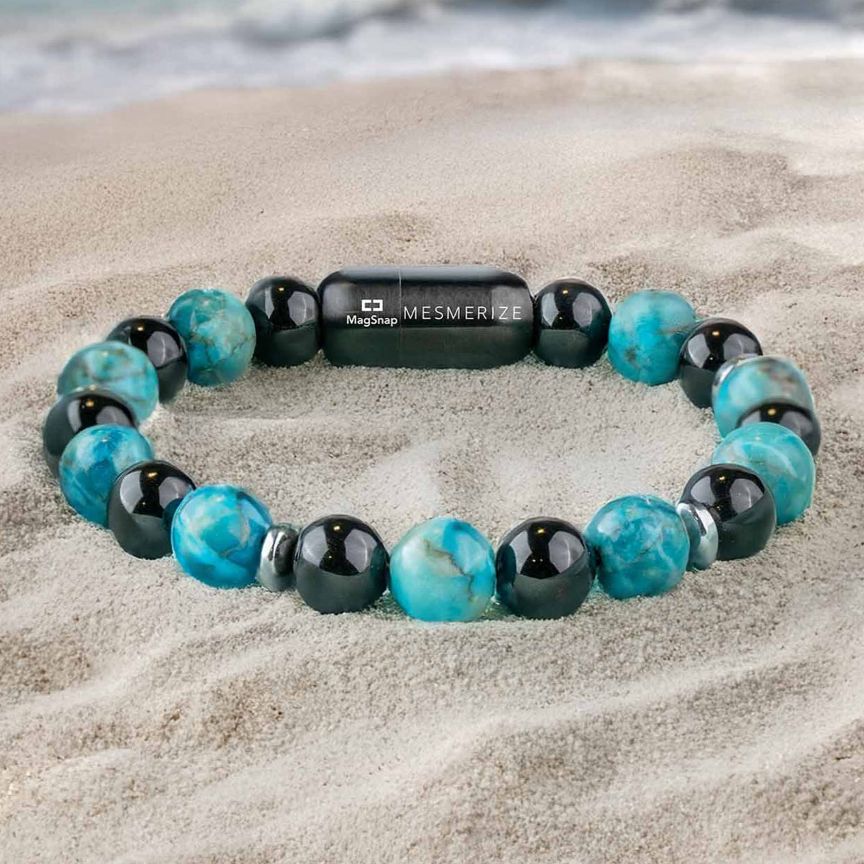 Harmonic African Turquoise & Black Obsidian Natural Stone Bracelet with Magsnap 2