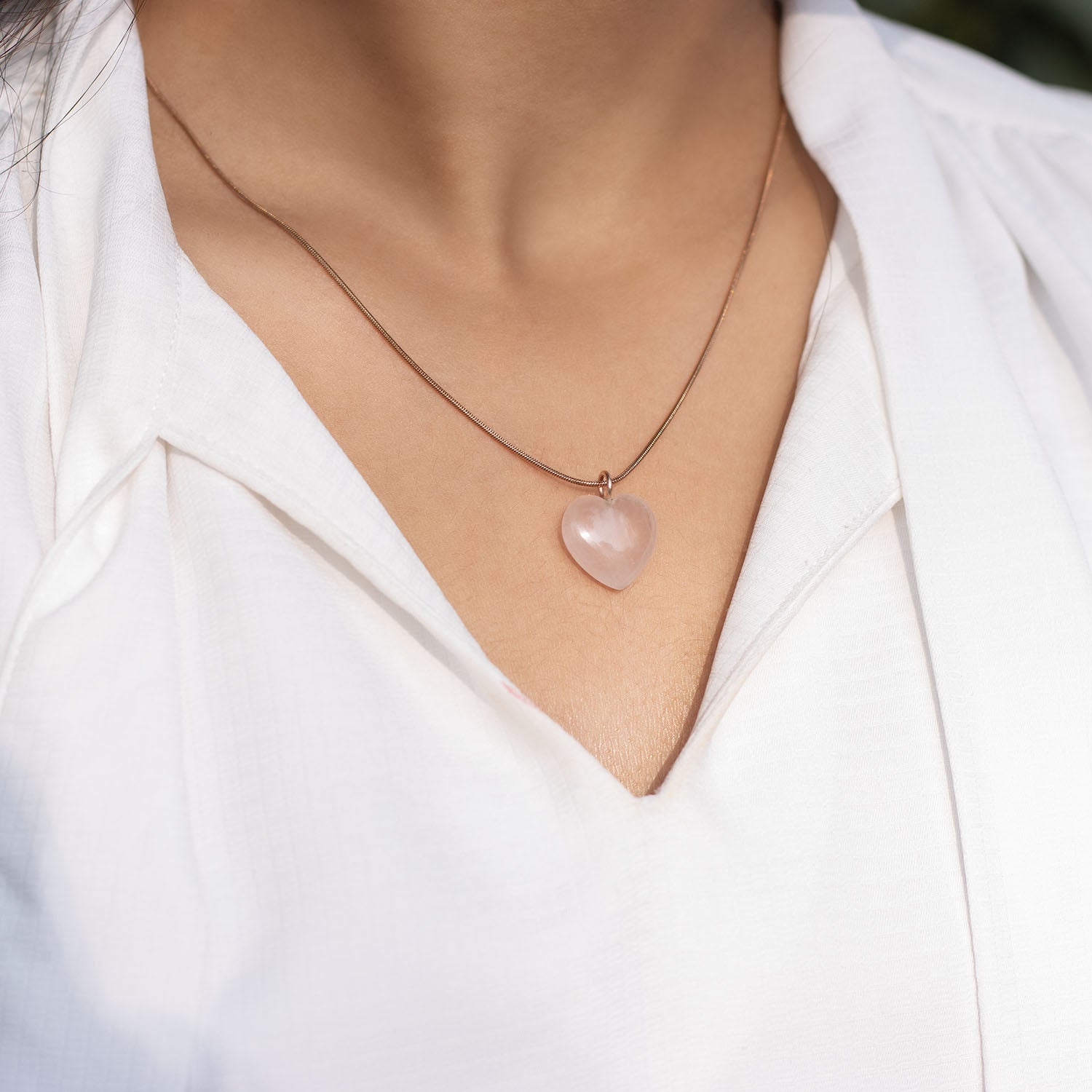 Solace Rose Quartz Natural Stone Heart Necklace