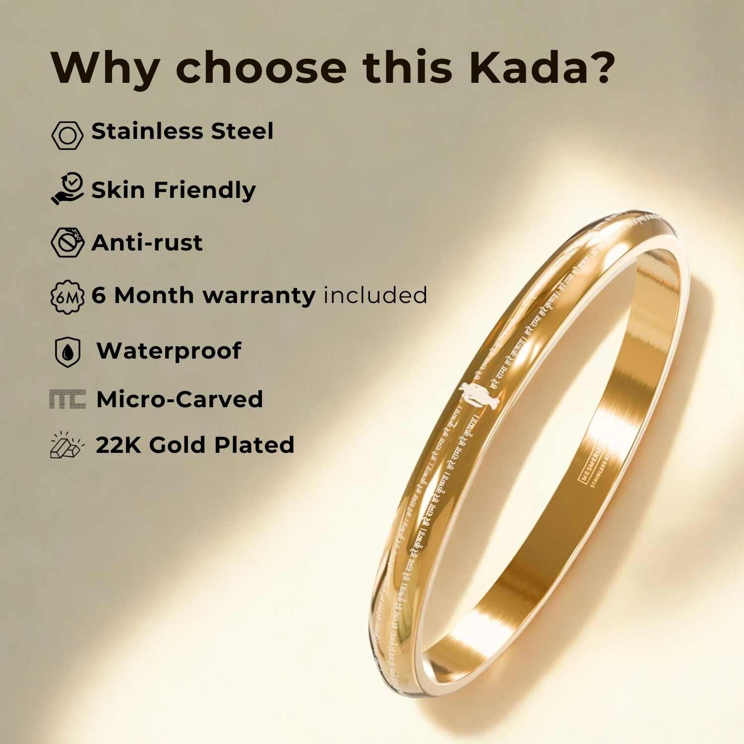 Om Sai Ram MicroCarved Round Curved Kada Gold