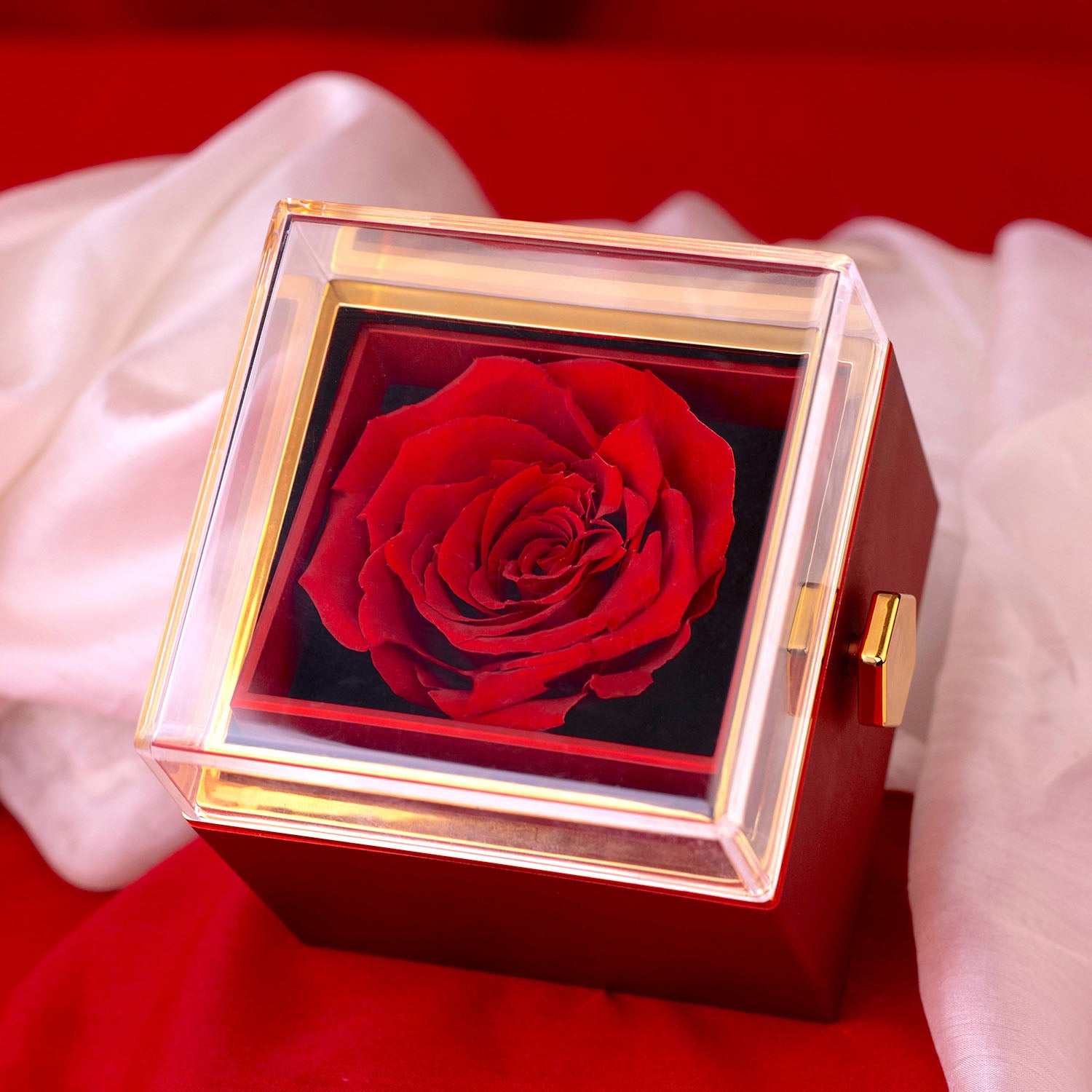 Rotating Preserved Rose Jewellery Box