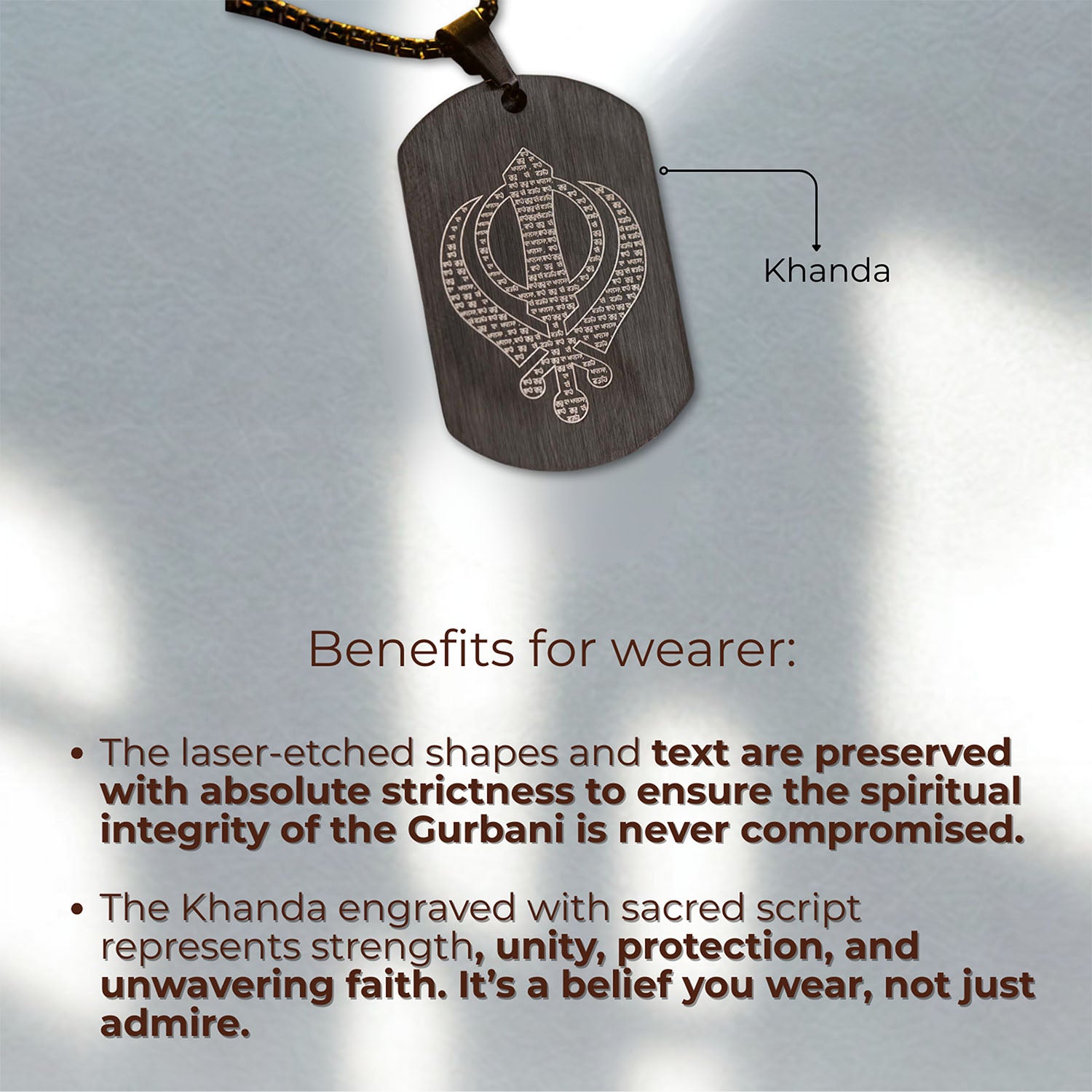 Khanda MicroCarved Tag Necklace Gold