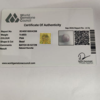 Kunzite lab certificate 9