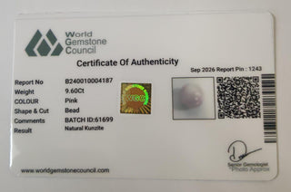 Kunzite lab certificate 8