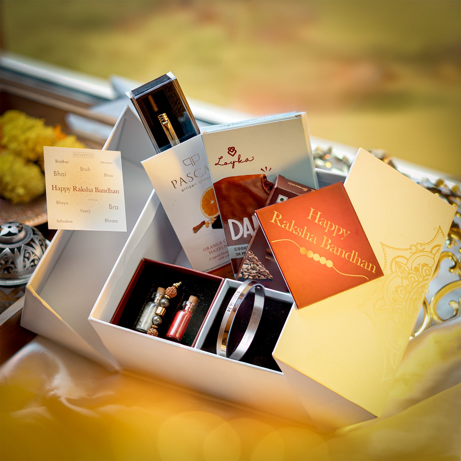 Personalised Prosperity Pyrite Rudraksh Rakhi Luxury Hamper