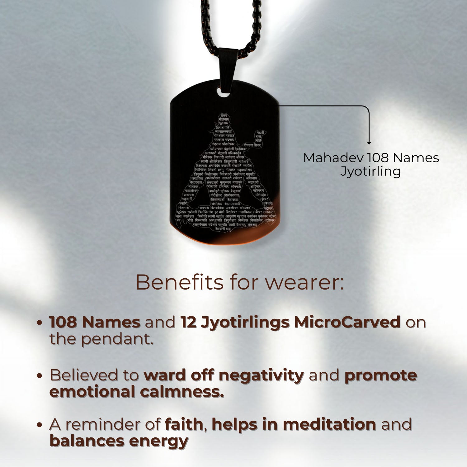 Mahadev Jyotirling MicroCarved Tag Necklace Gold