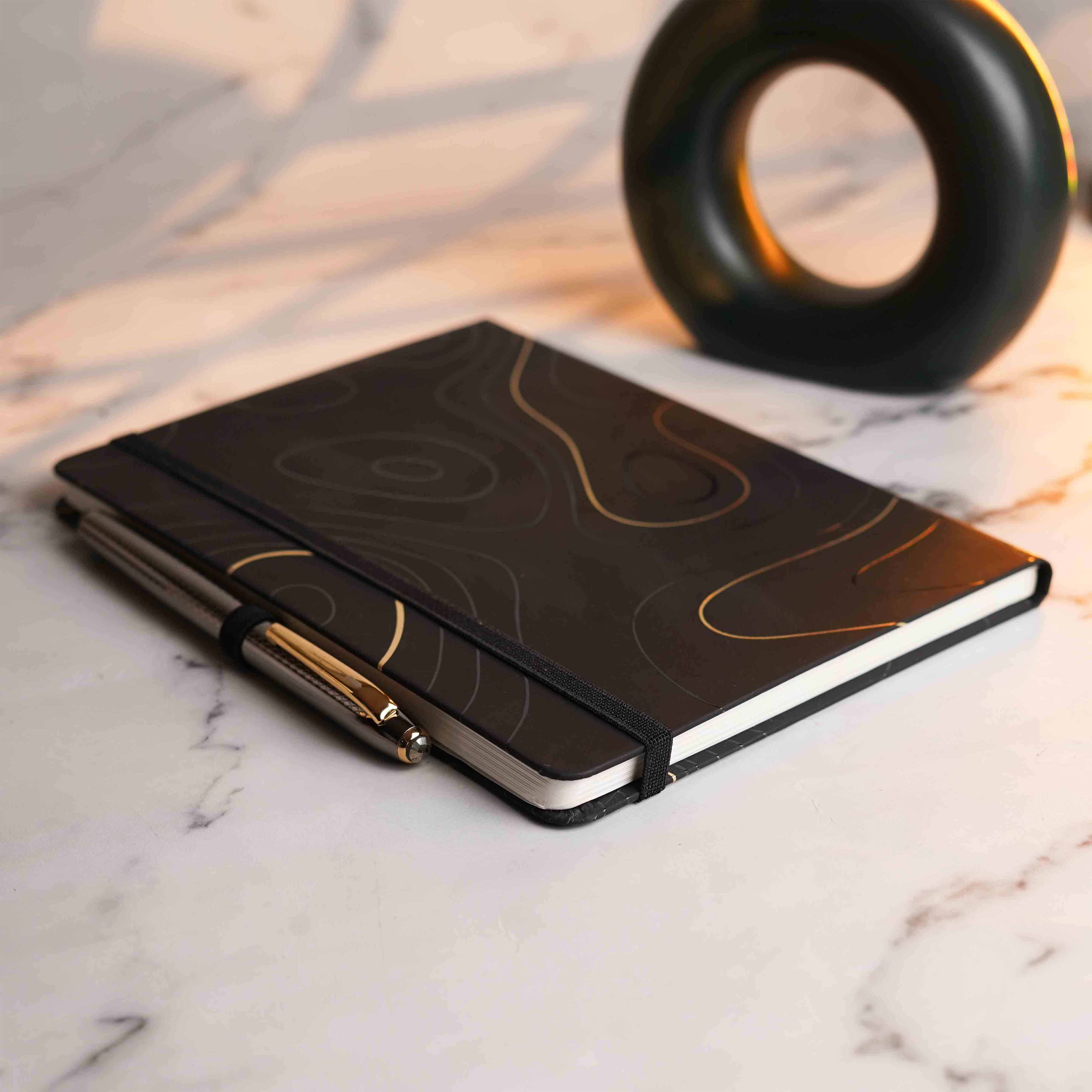 Matte Black Notebook with Pyrite 2 in 1 MagSnap Roller Ball Pen with Stylus Personalised