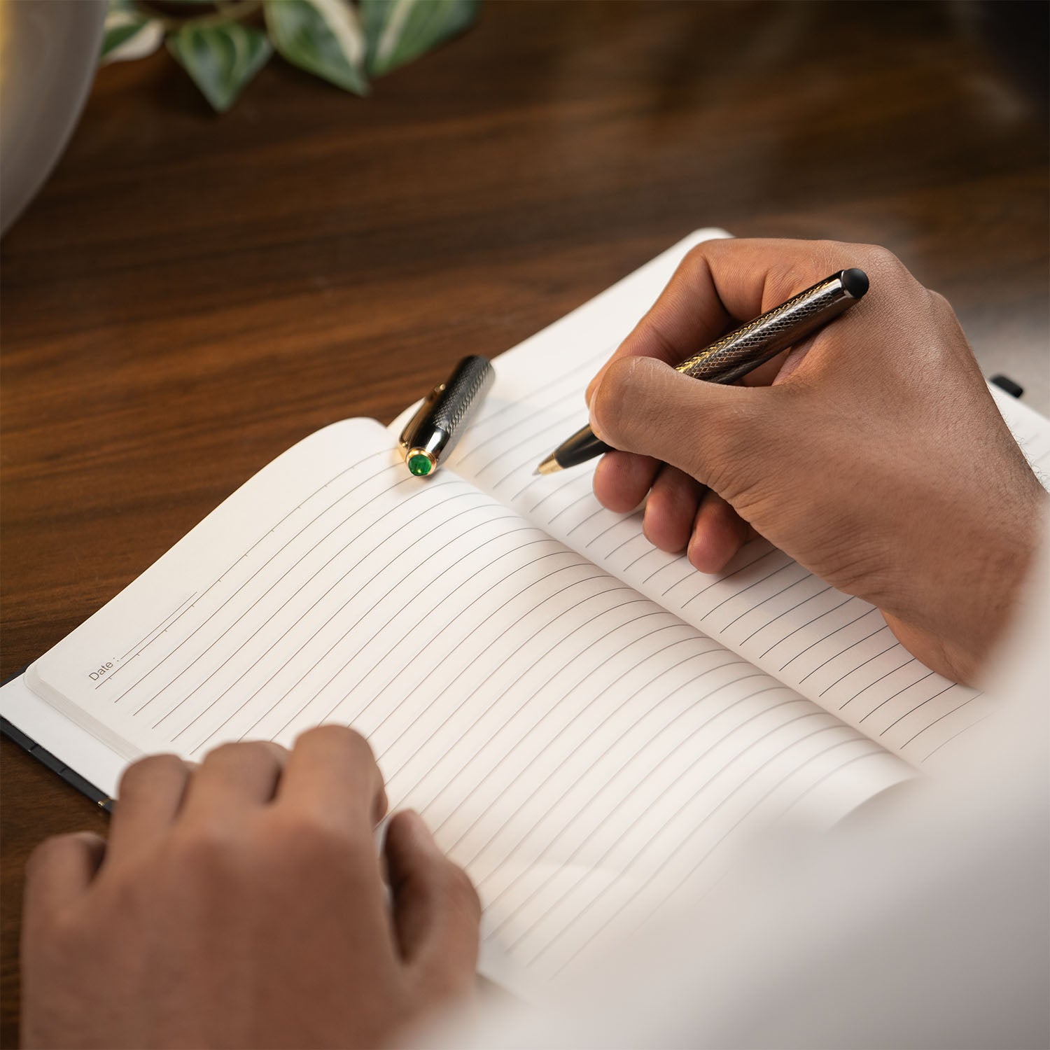 Matte Black Notebook with Malachite 2 in 1 MagSnap Roller Ball Pen with Stylus Personalised