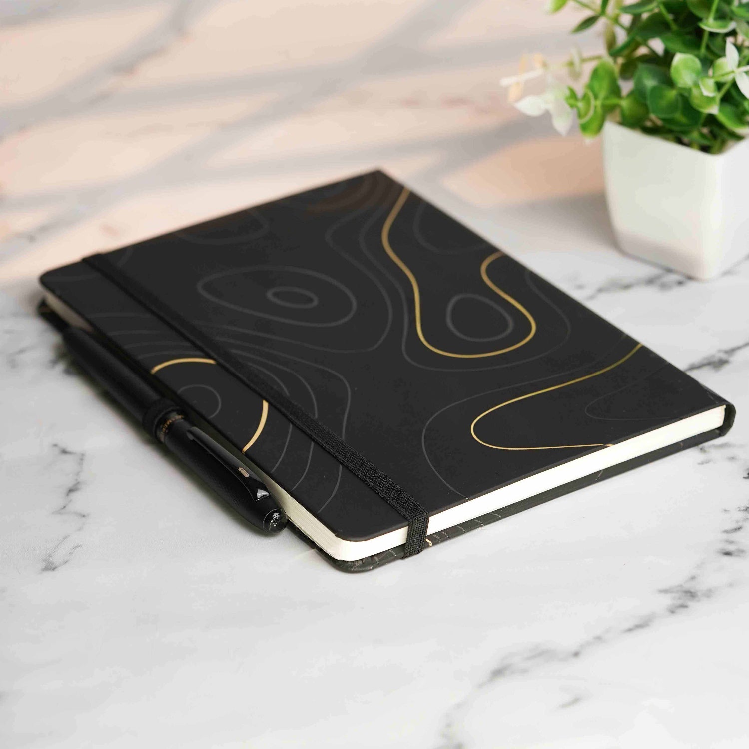 Matte Black Foil Print Diary with Pen