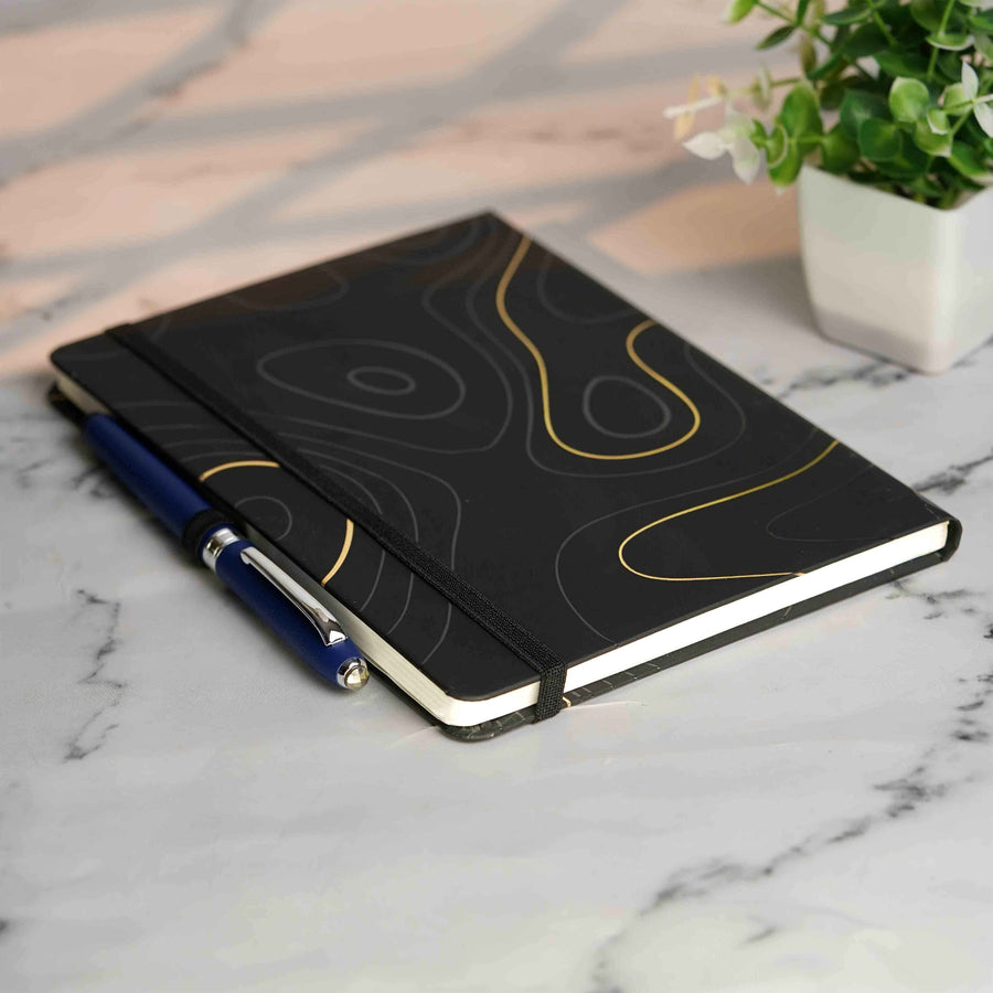 Matte Black Diary with Matte Blue Pyrite MagSnap Roller Ball Pen with Stylus