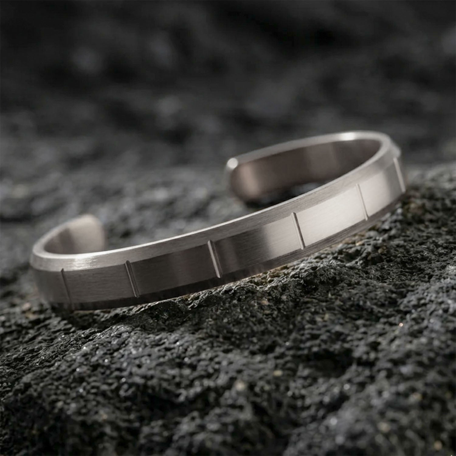 Matte Strike Line Flex Cuff Adjustable Bracelet Silver