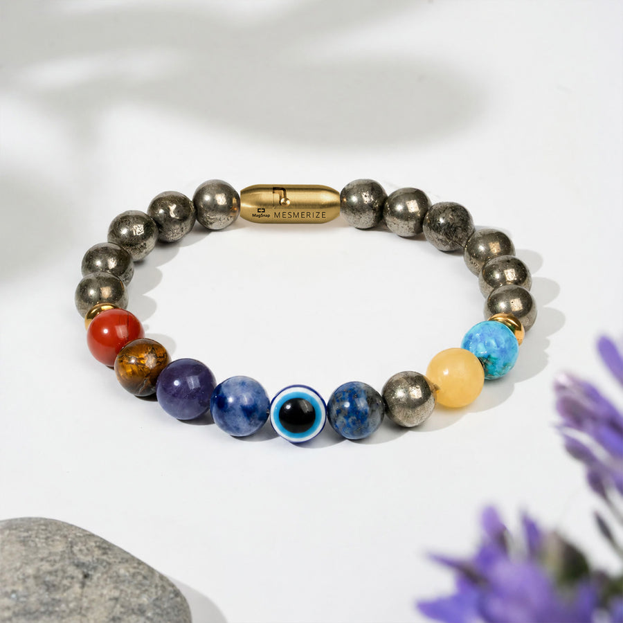 Money Magnet Pyrite 9 Chakra Natural Stone Bracelet